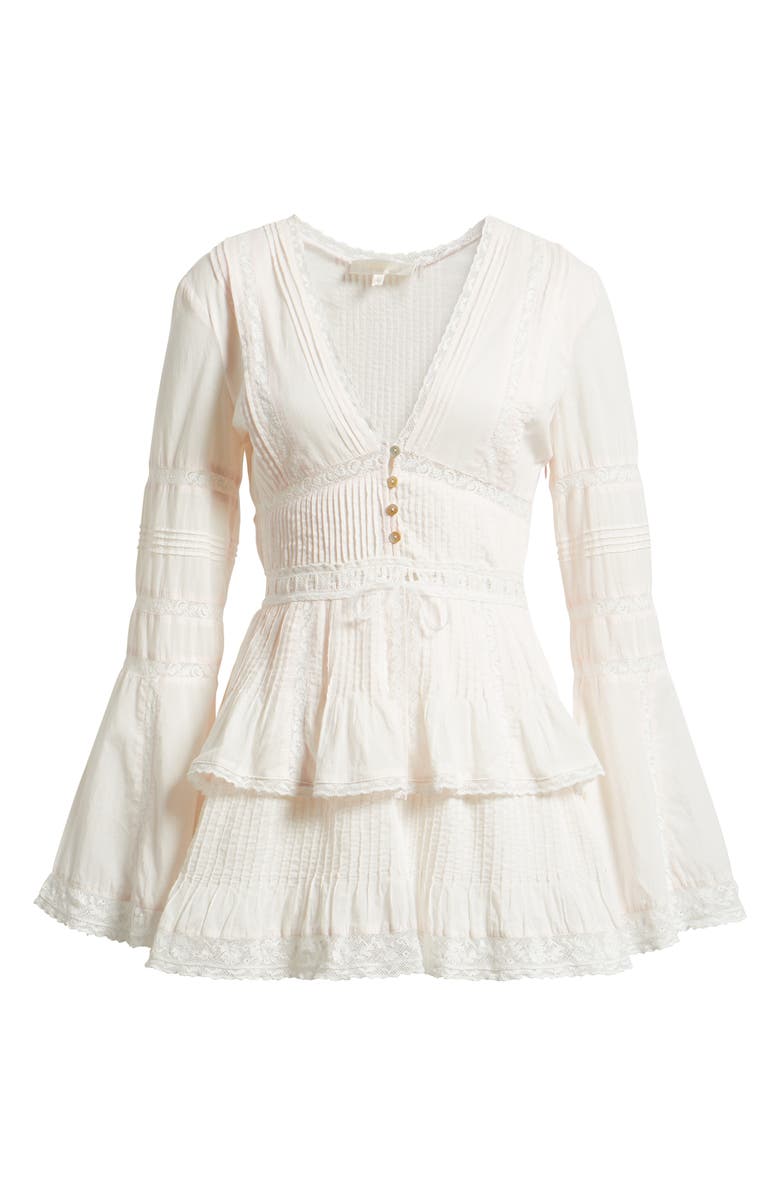 LoveShackFancy Kinsale Lace Trim Long Sleeve Minidress, Alternate, color, Pink