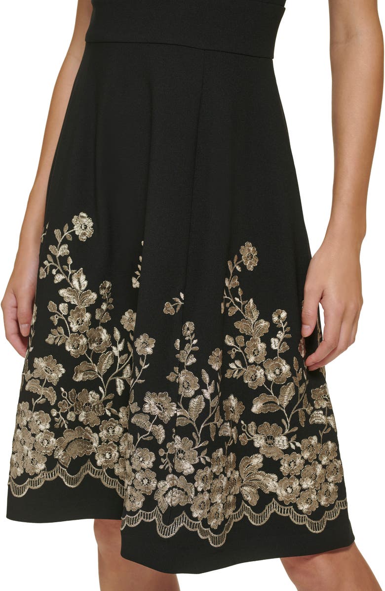 Calvin Klein Floral Embroidered Sleeveless Fit & Flare Dress, Alternate, color, Black/ Gold