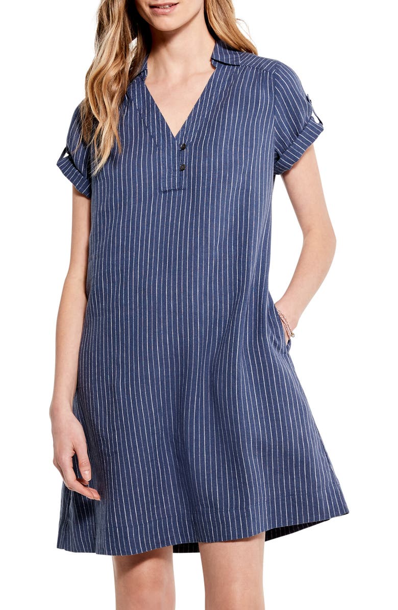 NIC+ZOE Central Park Stripe Linen Blend Shift Dress, Alternate, color,