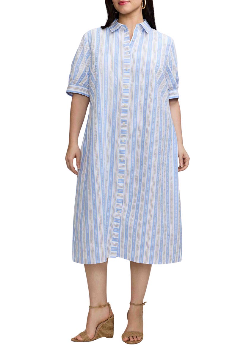 Esther Belted Stripe Cotton Shirtdress, Alternate, color, BLUE MULTI