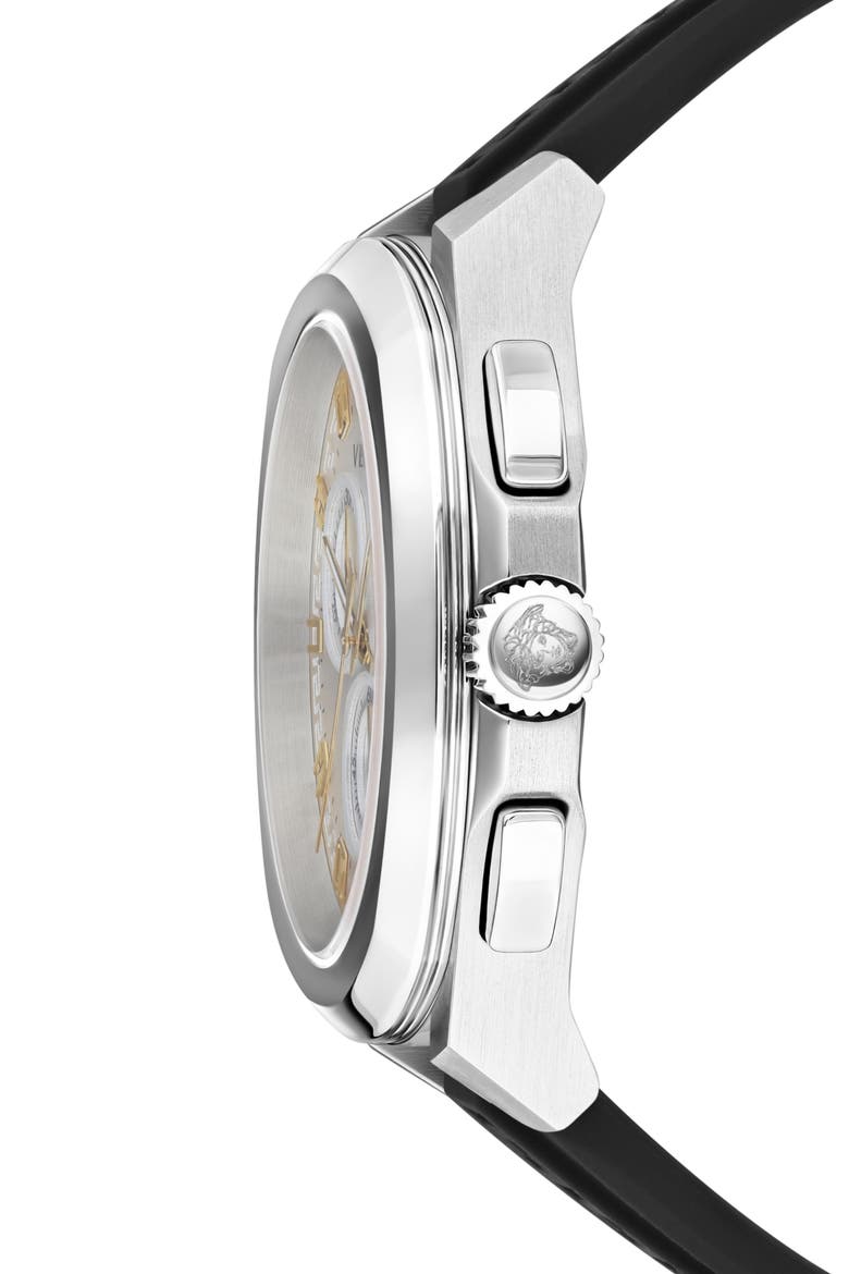 Geo Silicone Strap Chronograph Watch, 43mm, Alternate, color, STAINLESS STEEL