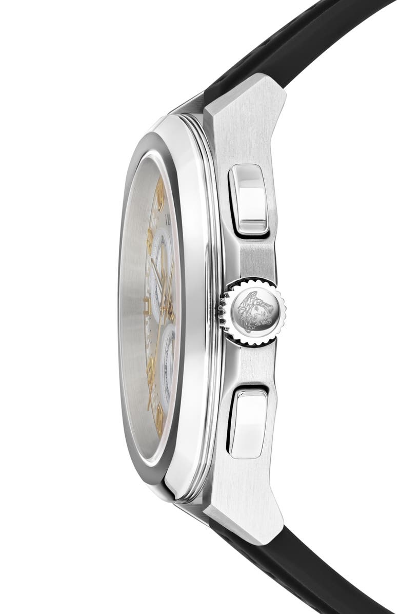 Versace Geo Silicone Strap Chronograph Watch, 43mm, Alternate, color, Stainless Steel