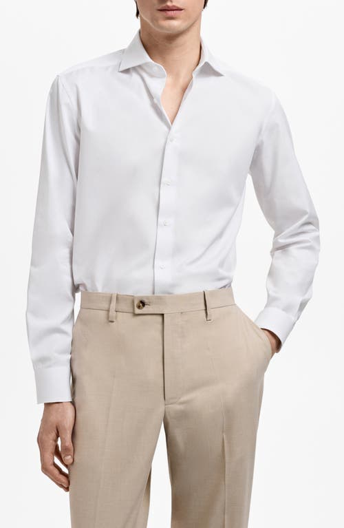 Mango Slim Fit Cotton Herringbone Suit Button-up Shirt In White