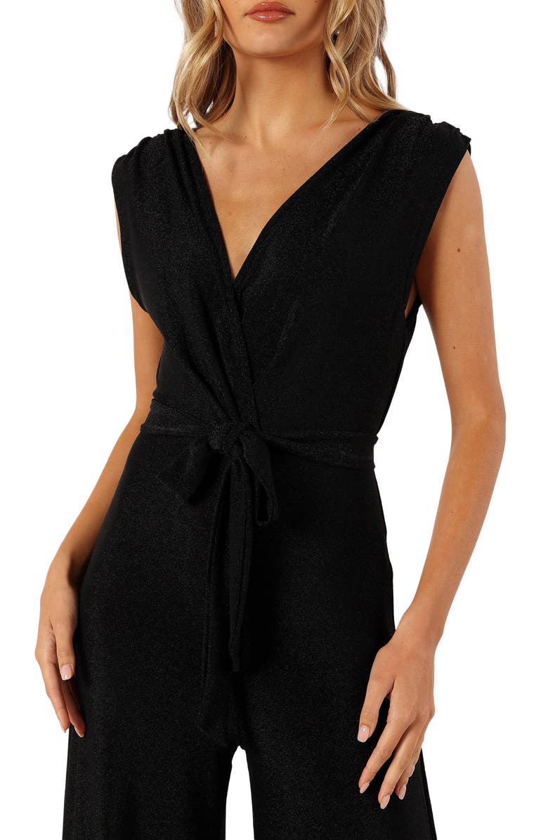 Petal & Pup Nora Metallic Wide Leg Jumpsuit, Alternate, color, Black
