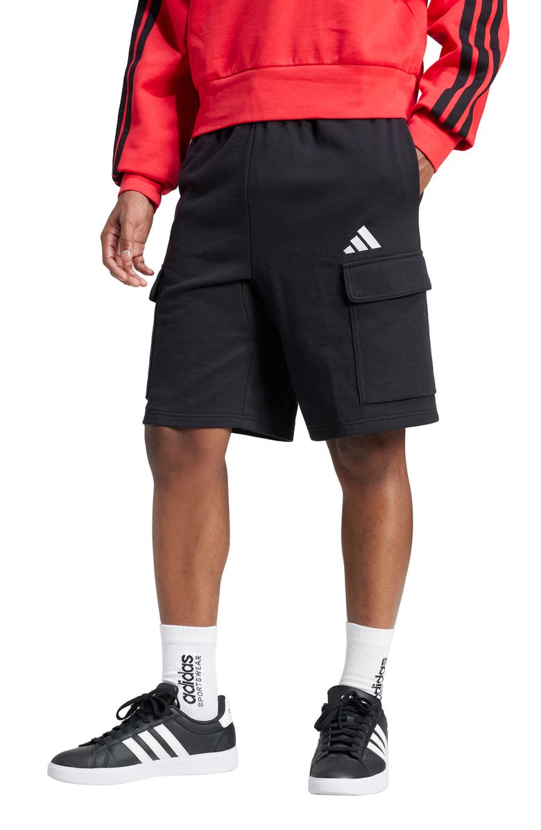 adidas Essentials Feel Cozy Cargo Shorts, Main, color, Black/ White
