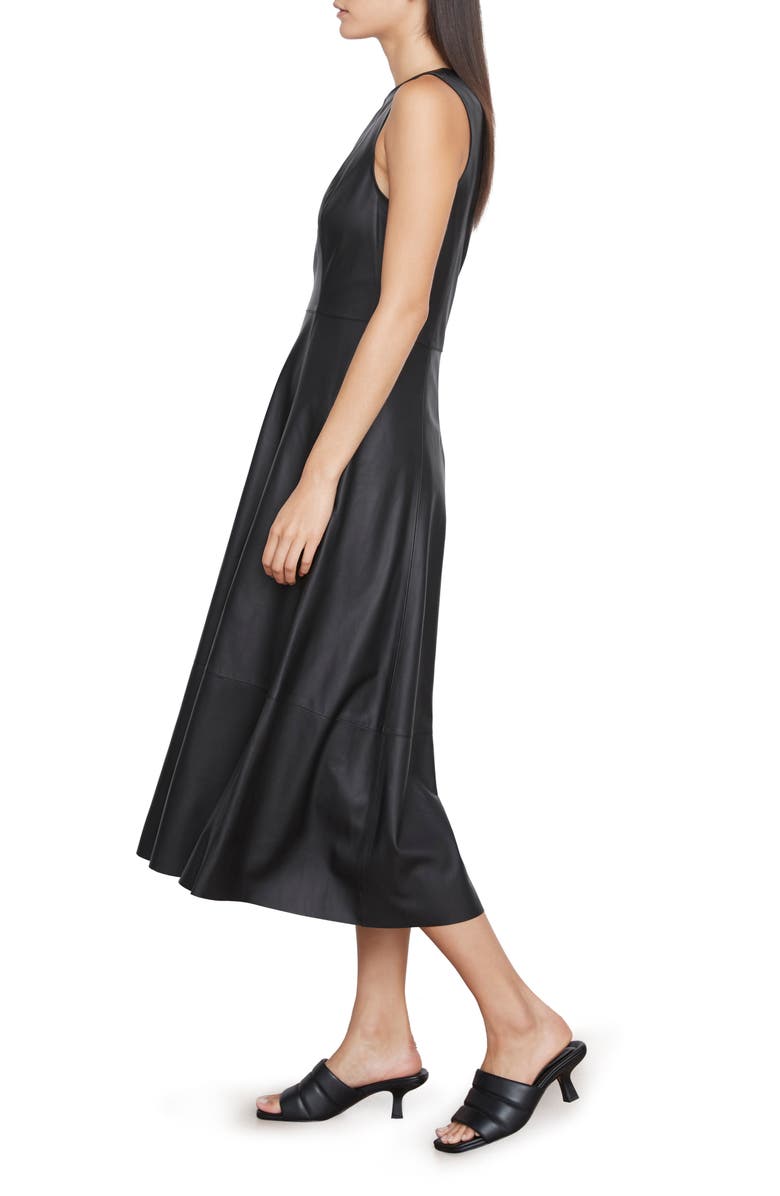 Vince Sleeveless Leather A-Line Midi Dress, Alternate, color, 