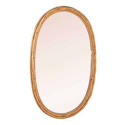 Wall Mirror with Rattan Wrapped Frame, Natural
