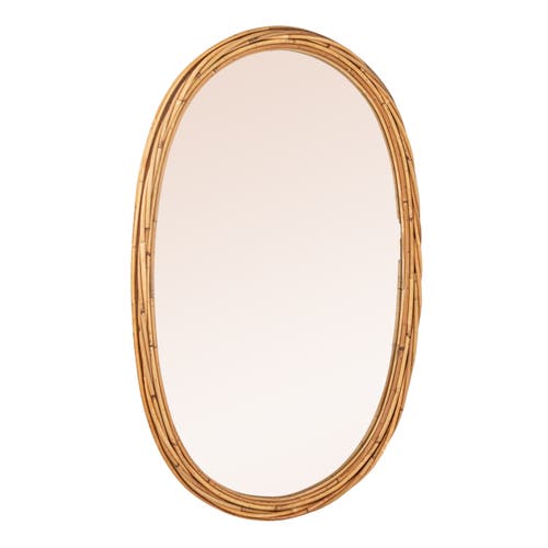 Storied Home Wall Mirror With Rattan Wrapped Frame, Natural In Brown
