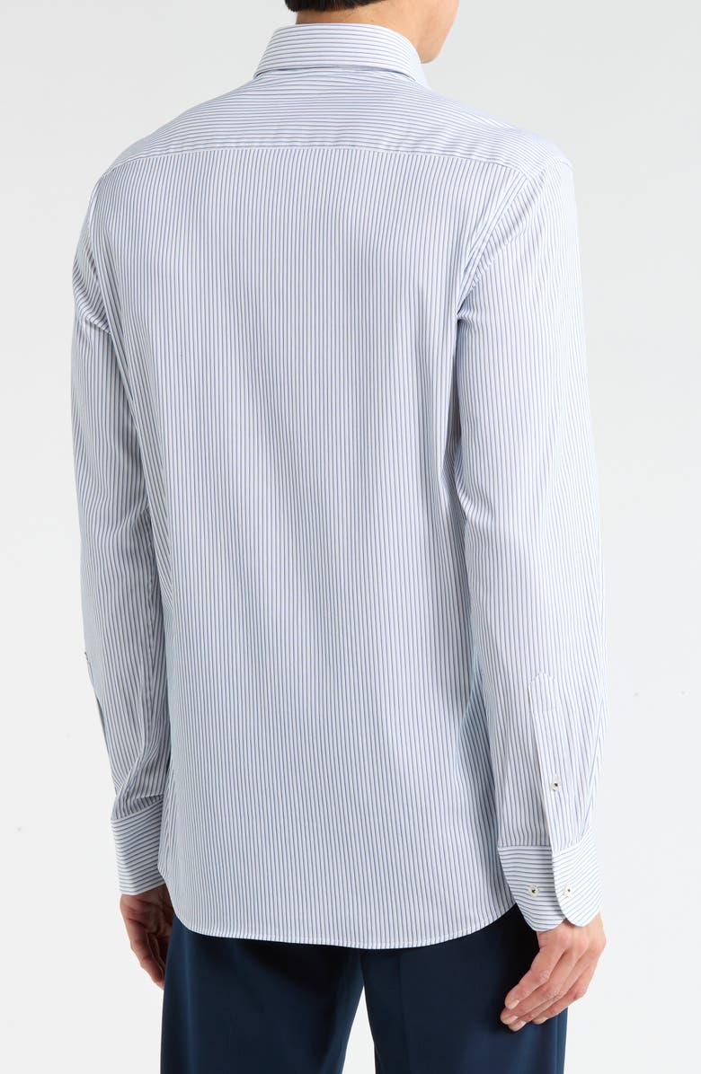 Eterna Modern Fit Pique Stripe Button Front Shirt, Alternate, color, Blue