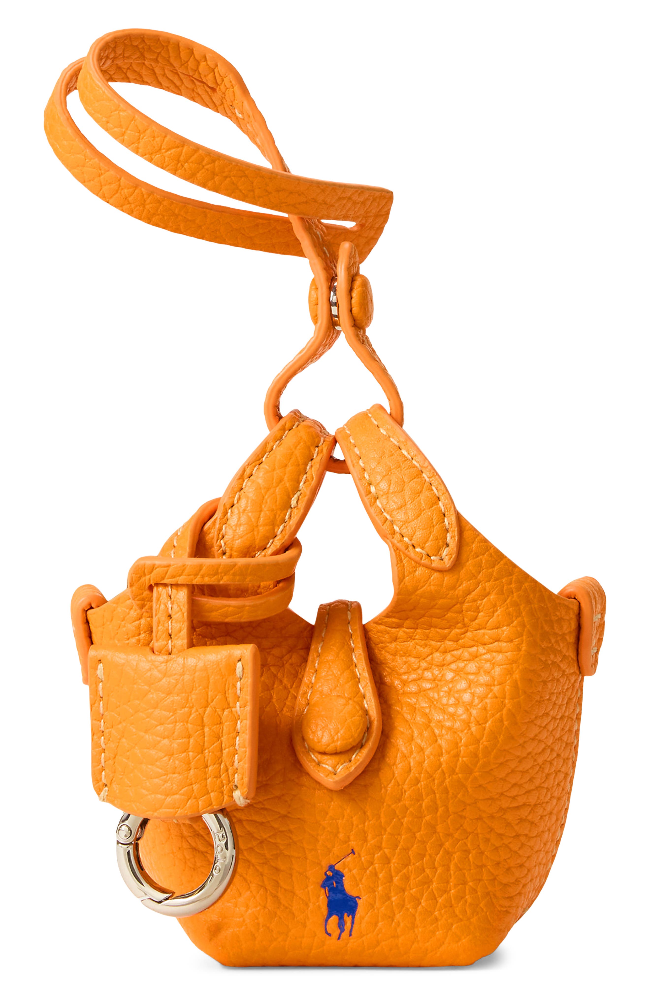 Pebbled Leather Mini Tote Bag Charm, Main, color, ORANGE PEEL