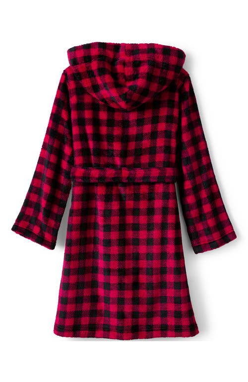 Shop Lands' End Kids Hooded Fleece Solid Robe In Red Buffalo Plaid