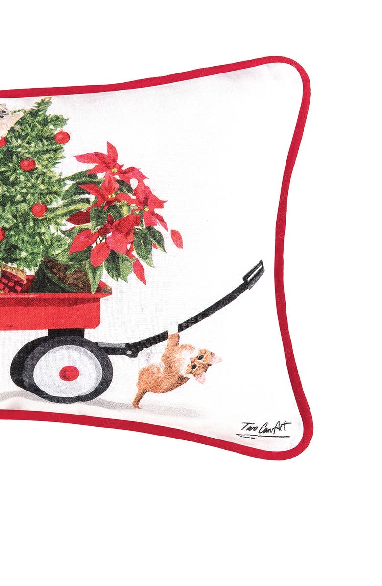 C&F Home Kittens Pulling Christmas Tree and Presents in Red Wagon Printed Accent Small/Petite Accent Pillow, 8" x 12", Alternate, color, 