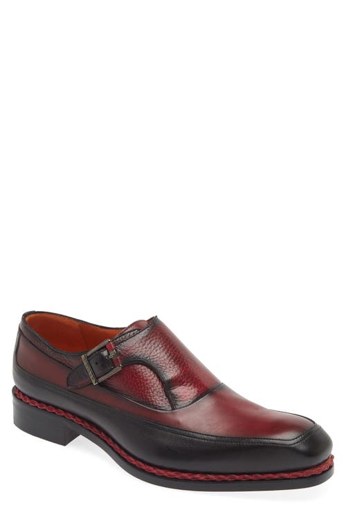 Mezlan Artesano Monk Strap Shoe in Black/Burgundy 