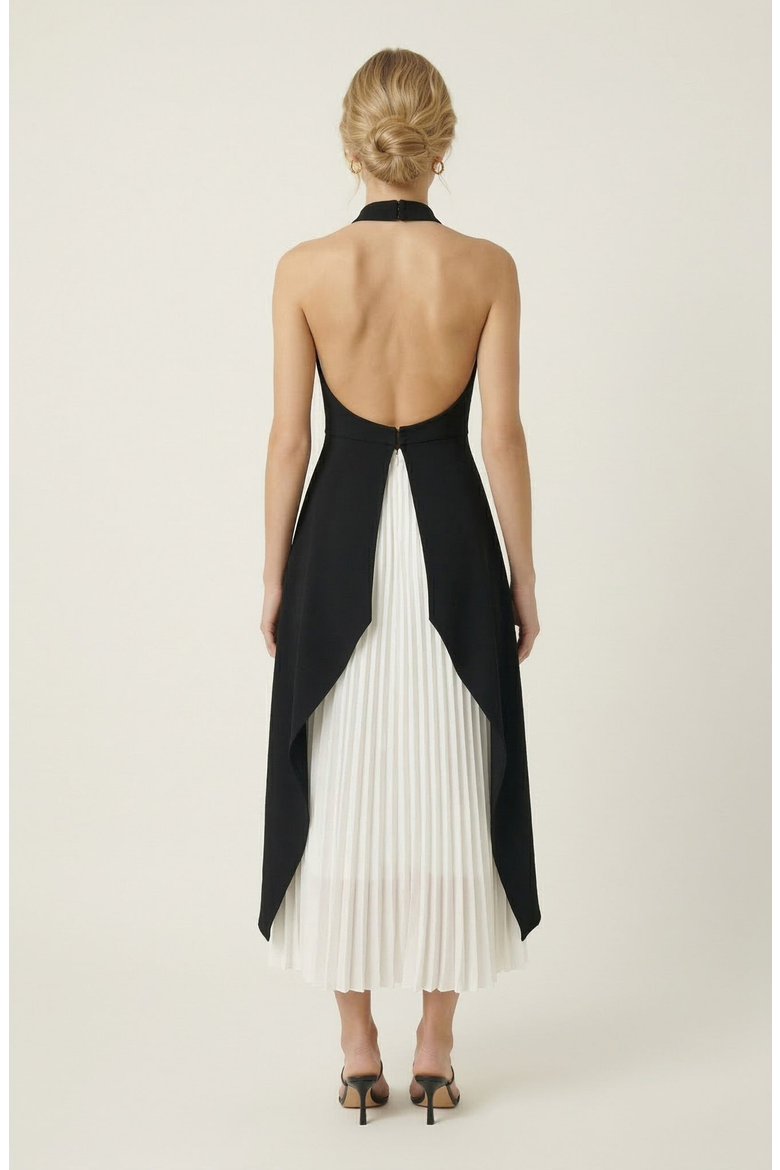 Halter Neck Asymmetric Layered Dress, Alternate, color, Black / White
