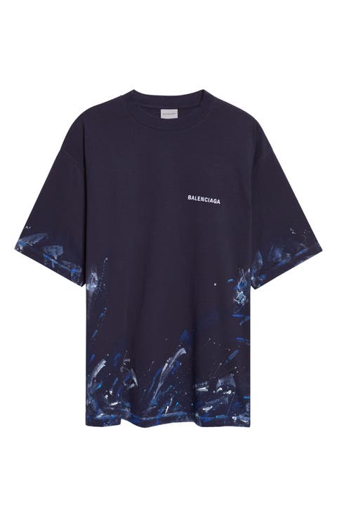 Medium Fit Paint Splatter Logo Embroidered T-Shirt