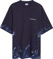 Balenciaga Medium Fit Paint Splatter Logo Embroidered T-Shirt