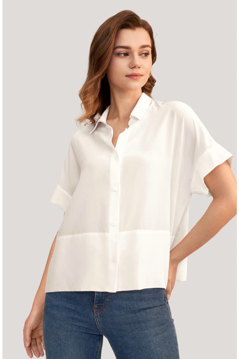 Women's Casual Short Sleeves Loose Silk T-Shirt, Alternate, color, Natural White