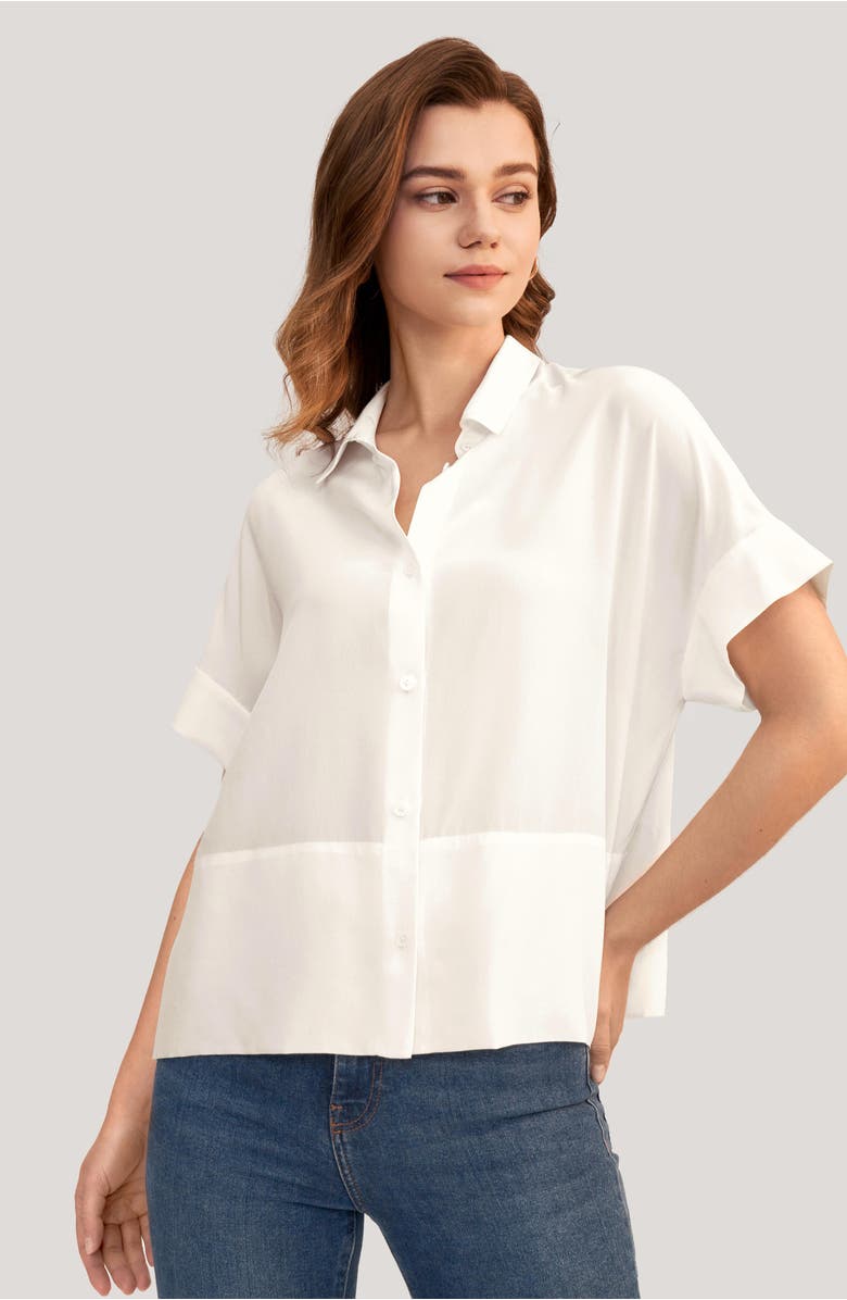 Lilysilk Women's Casual Short Sleeves Loose Silk T-Shirt, Alternate, color, Natural White