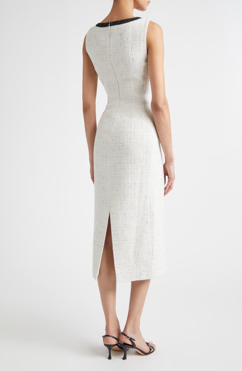 ST. JOHN Cannes Stud Trim Tweed Midi Sheath Dress, Alternate, color, Ecru Metallic/ Black