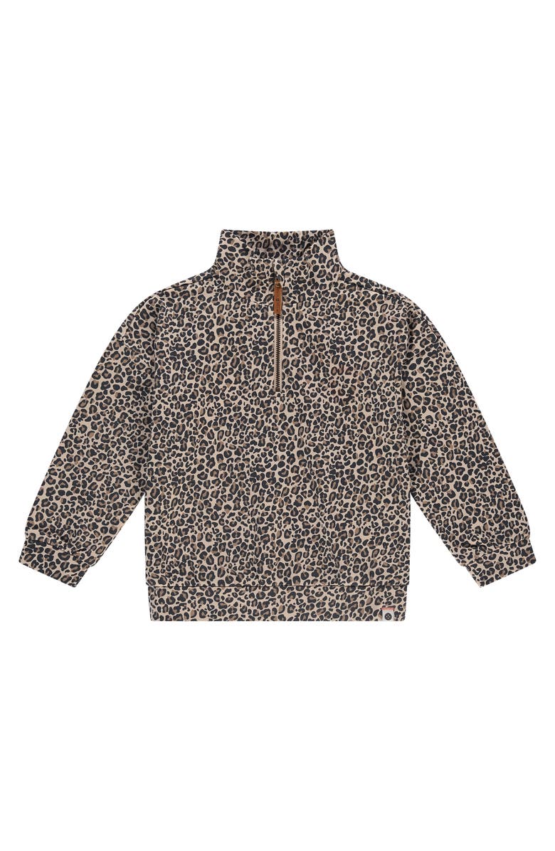 Stains and Stories by Babyface Leopard Quarter Zip Sweatshirt, Main, color, Beige