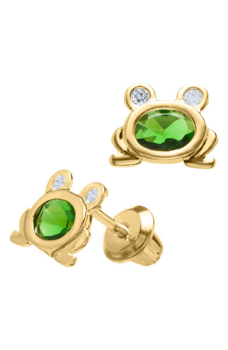 Mignonette 14k Gold & Cubic Zirconia Frog Earrings, Main, color, Gold