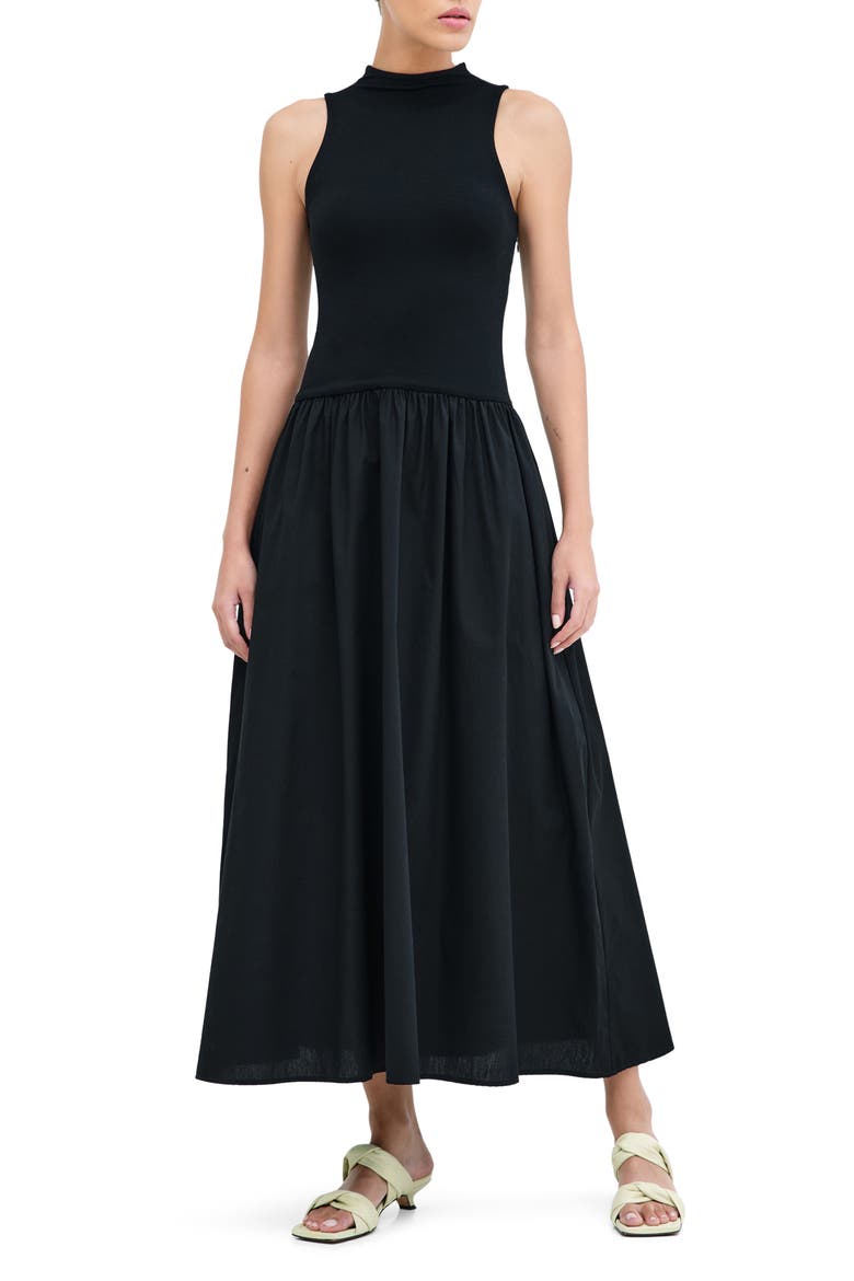 Montrose Mixed Media Maxi Dress, Main, color, BLACK