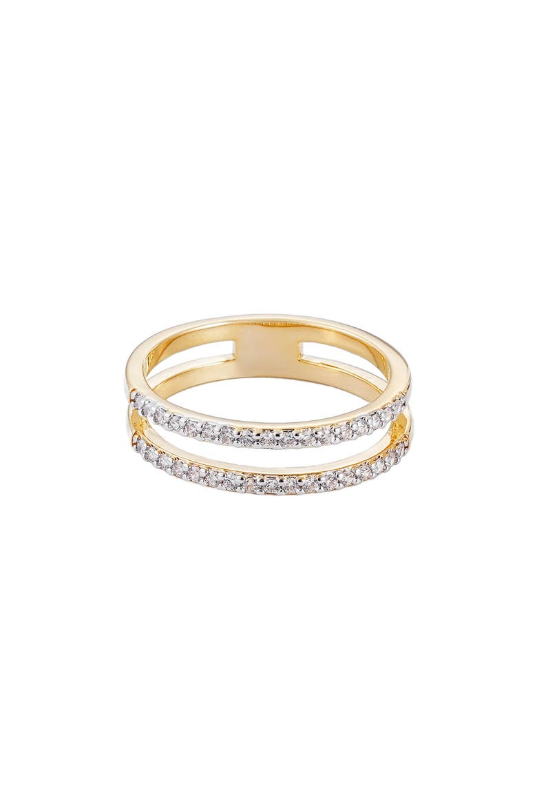 14K Gold Plated Cubic Zirconia Double Band Ring, Main, color, GOLD