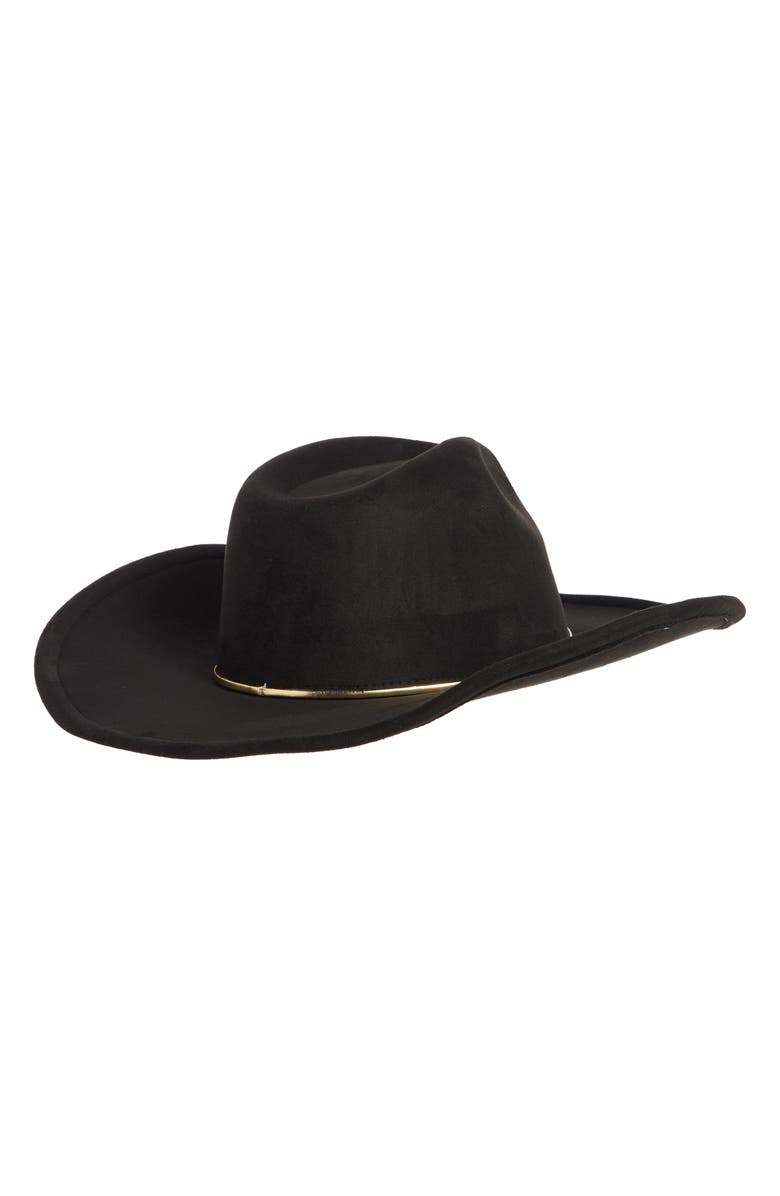David & Young Gold Band Faux Suede Panama Hat, Alternate, color, Black