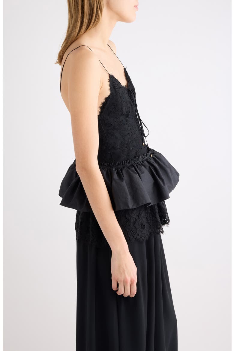 Lace and Technical Taffeta Peplum Camisole, Alternate, color, BLACK