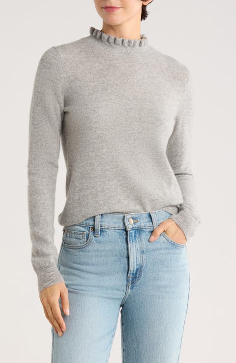 Ruffle Mock Neck Cashmere Sweater