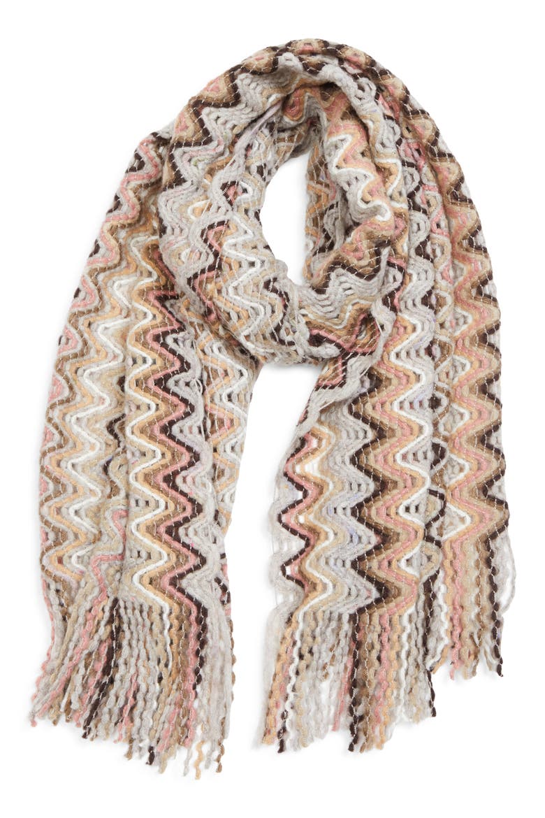 Zigzag Fringe Scarf, Alternate, color, 0001 BEIGE MULTI