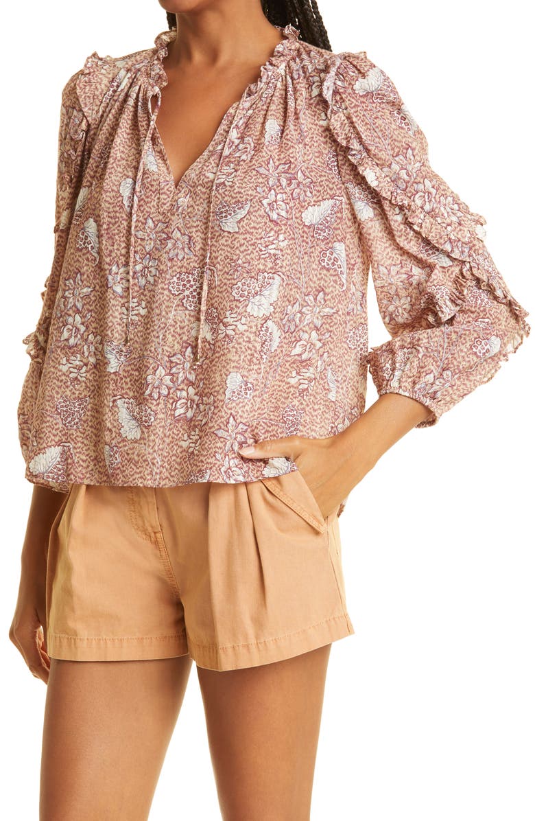 Ulla Johnson Manet Floral Print Cotton Blend Blouse, Alternate, color,