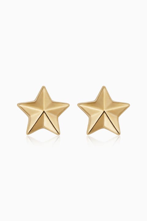 14K Yellow Gold Street Star Studs