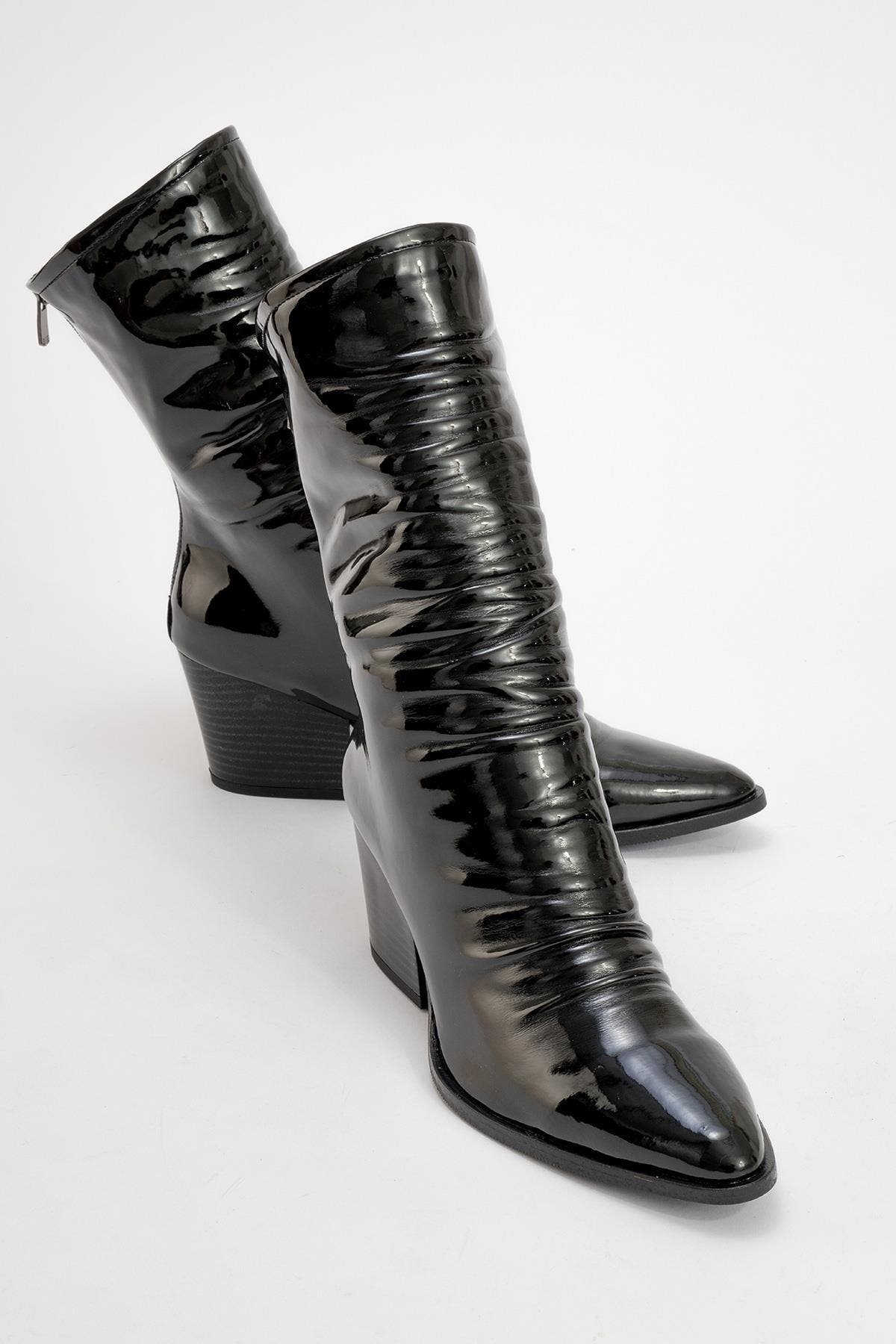 Laval Back-Zip Block Heel Boot, Alternate, color, Black Patent Faux Leather