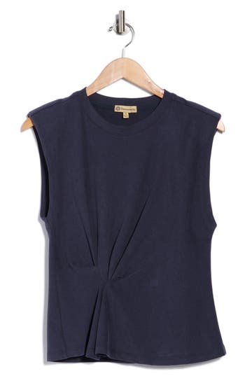 Democracy Side Drape Knit Sleeveless Top In Blue