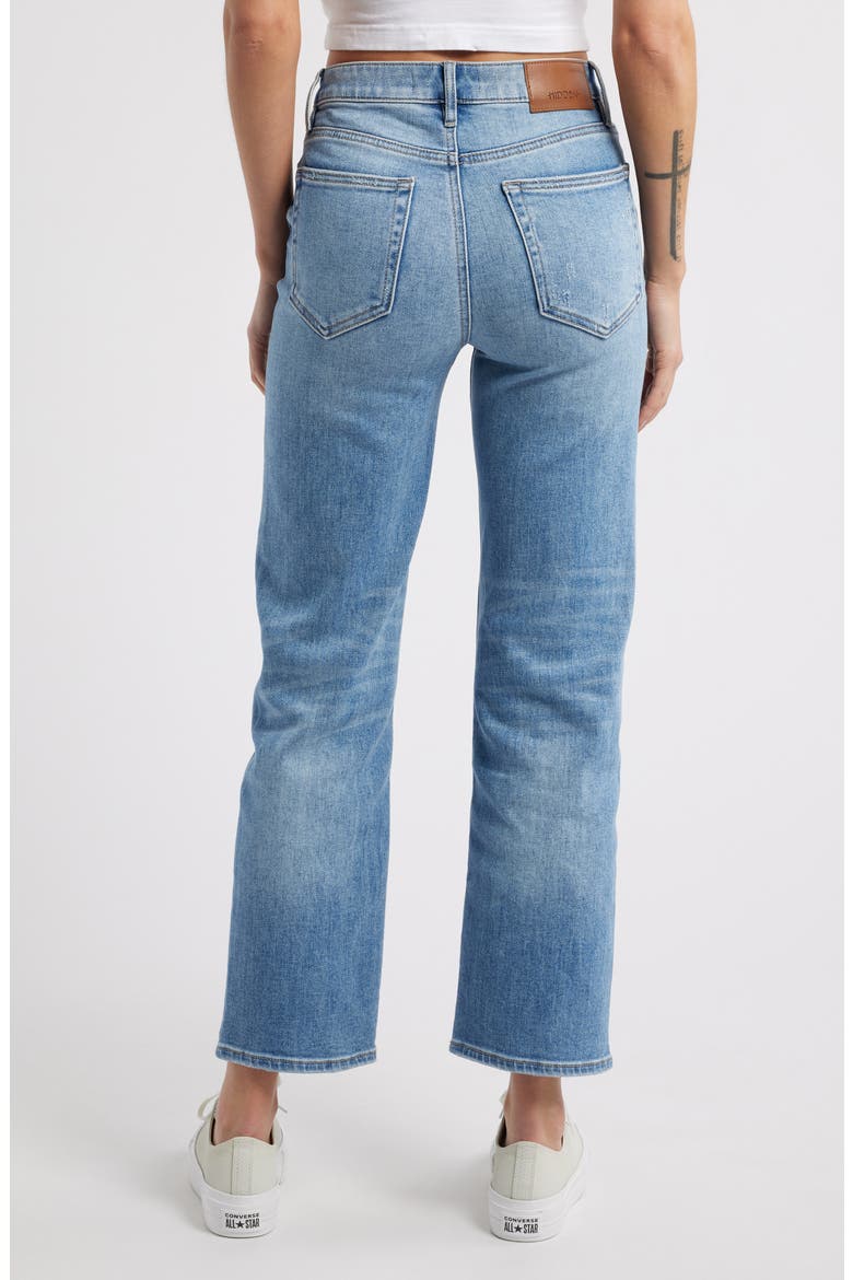 Frayed Hem Straight Leg Jeans, Alternate, color, MED WASH