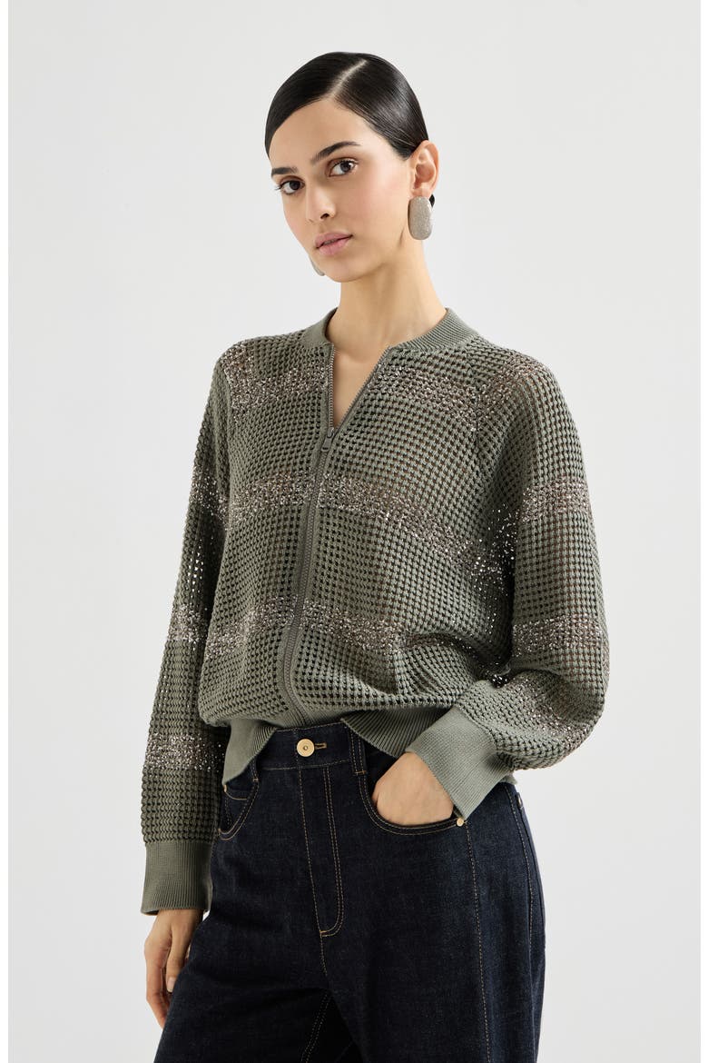 Cardigan with dazzling stripes, Main, color, Khaki