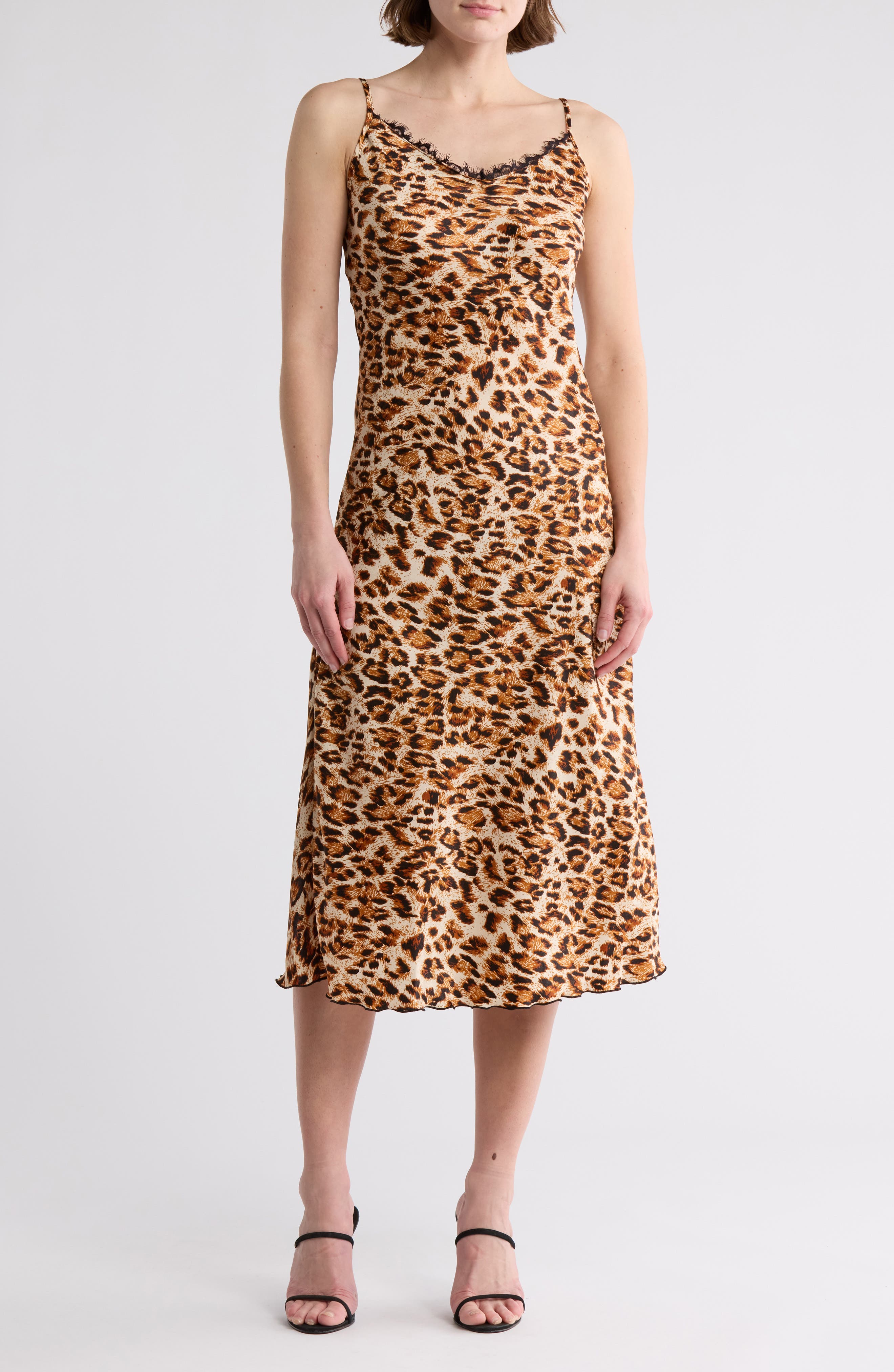 bebe Animal Print Lace Trim Slipdress