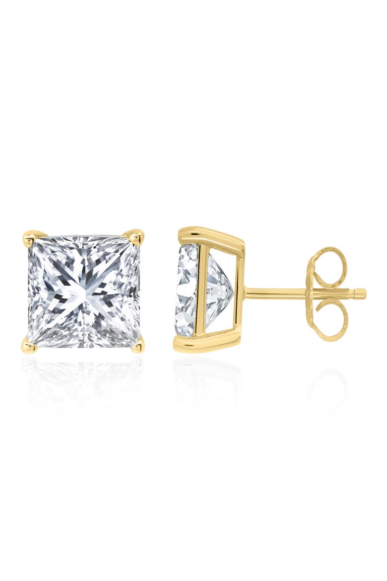 Cubic Zirconia Square Stud Earrings, Main, color, 18KYG/ CLEAR STONE