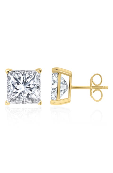 Cubic Zirconia Square Stud Earrings