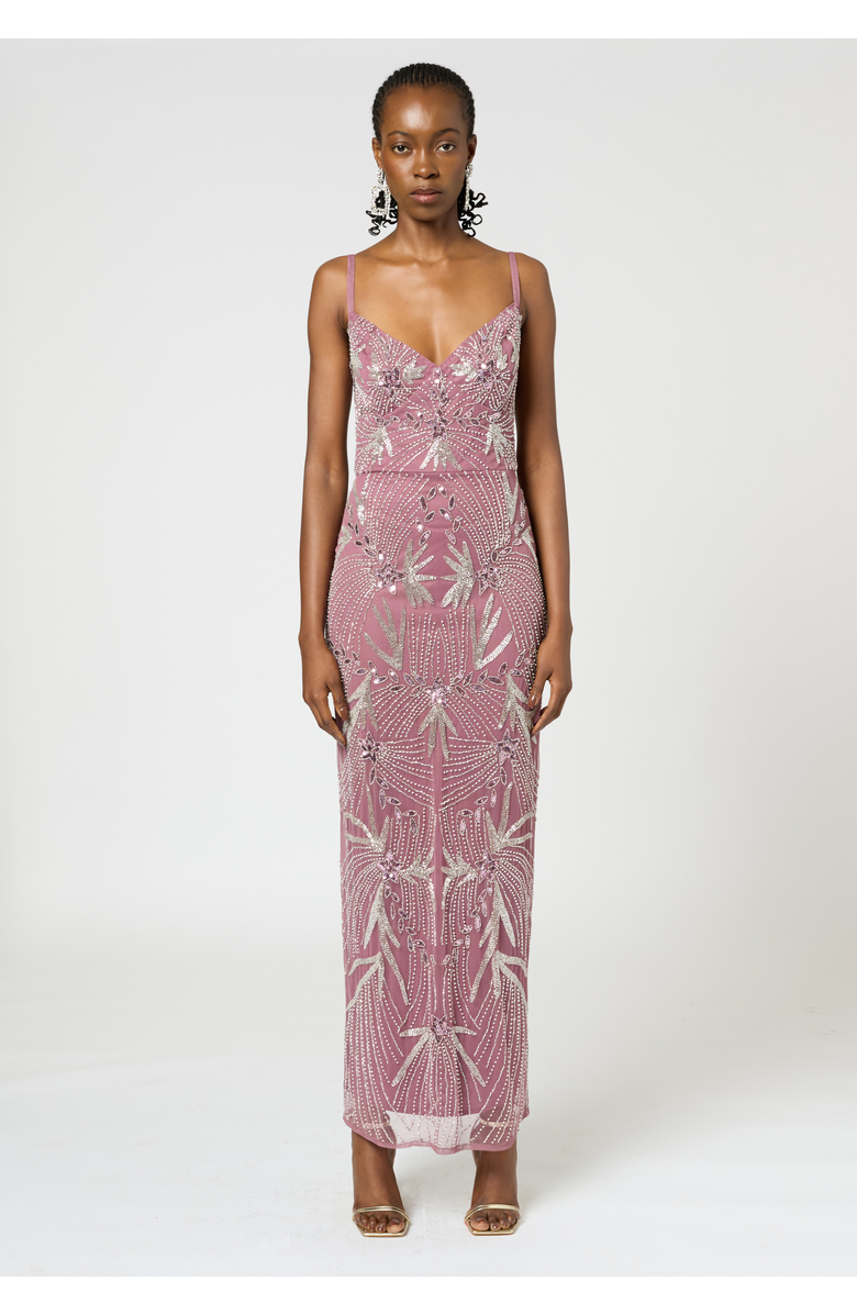 BEAUUT Occasion Embellished Sequin Beaded Adjustable Strap Evening Dress, Main, color, Mauve