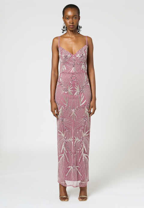 Occasion Embellished Sequin Beaded Adjustable Strap Evening Dress