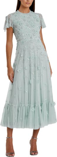【Mac Duggal】ハイネック キャップスリーブ フローラル ドレス Mac Duggal Embellished High Neck Cap Sleeve A Line Dress