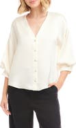 Karen Kane Satin Lantern Sleeve Button-Up Shirt