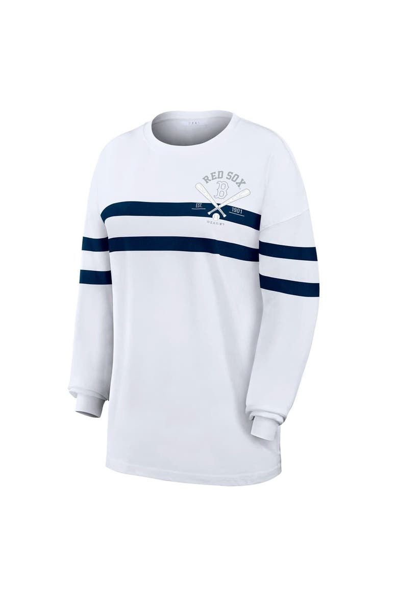 Women's WEAR by Erin Andrews  White Boston Red Sox Oversized Long Sleeve Striped T-Shirt, Alternate, color, White