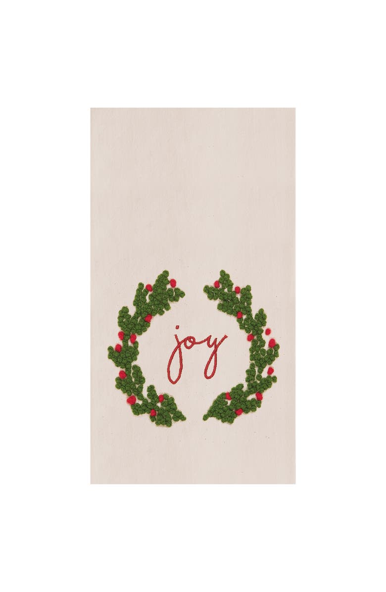 C&F Home Joy Wreath Flour Sack Embroidered Cotton Kitchen Towel, Main, color, White