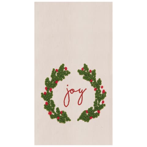 Joy Wreath Flour Sack Embroidered Cotton Kitchen Towel