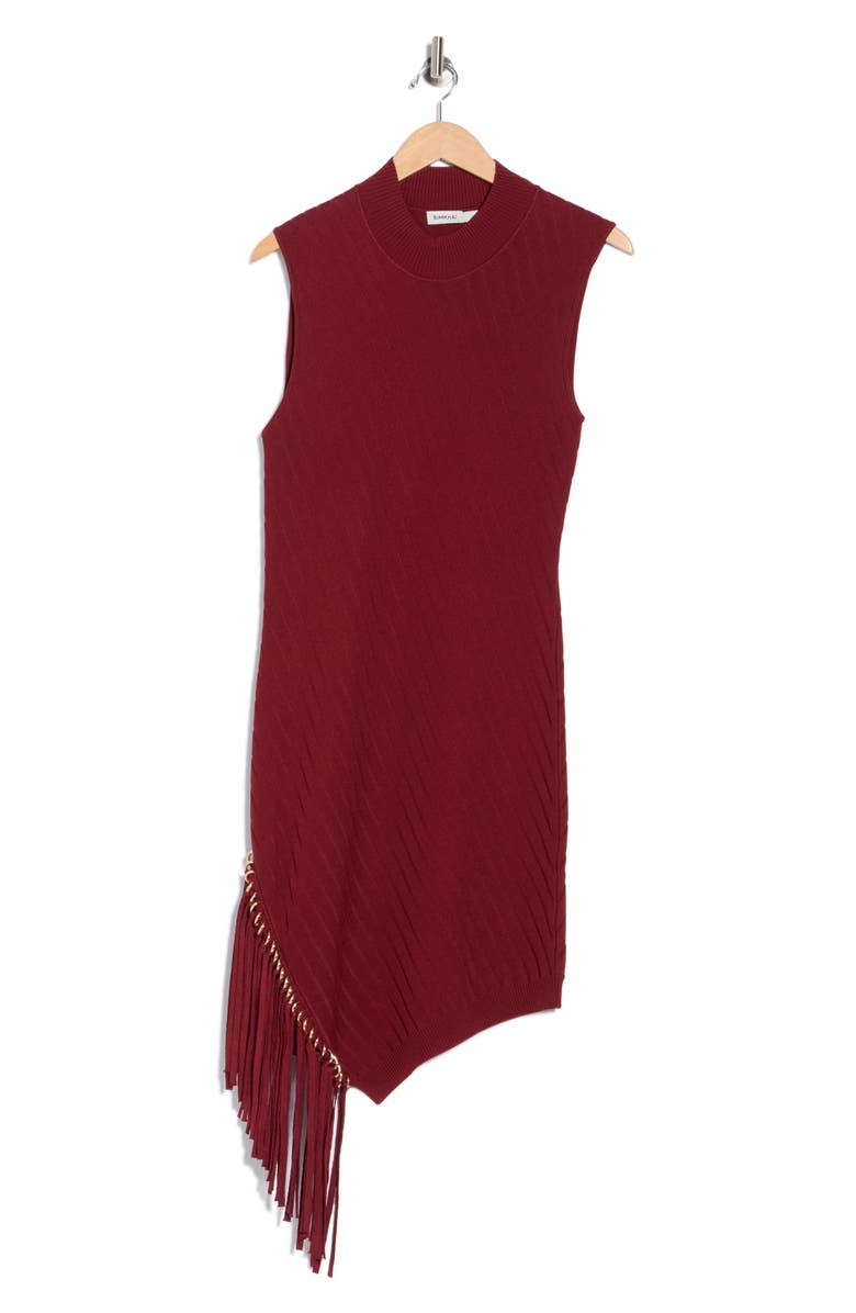 Simkhai Clare Sleeveless Fringed Sweater Dress, Alternate, color, Oxblood
