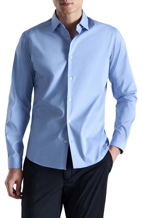Regular Fit Stretch Cotton Blend Button-Up Shirt