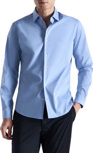 MANGO Regular Fit Stretch Cotton Blend Button-Up Shirt